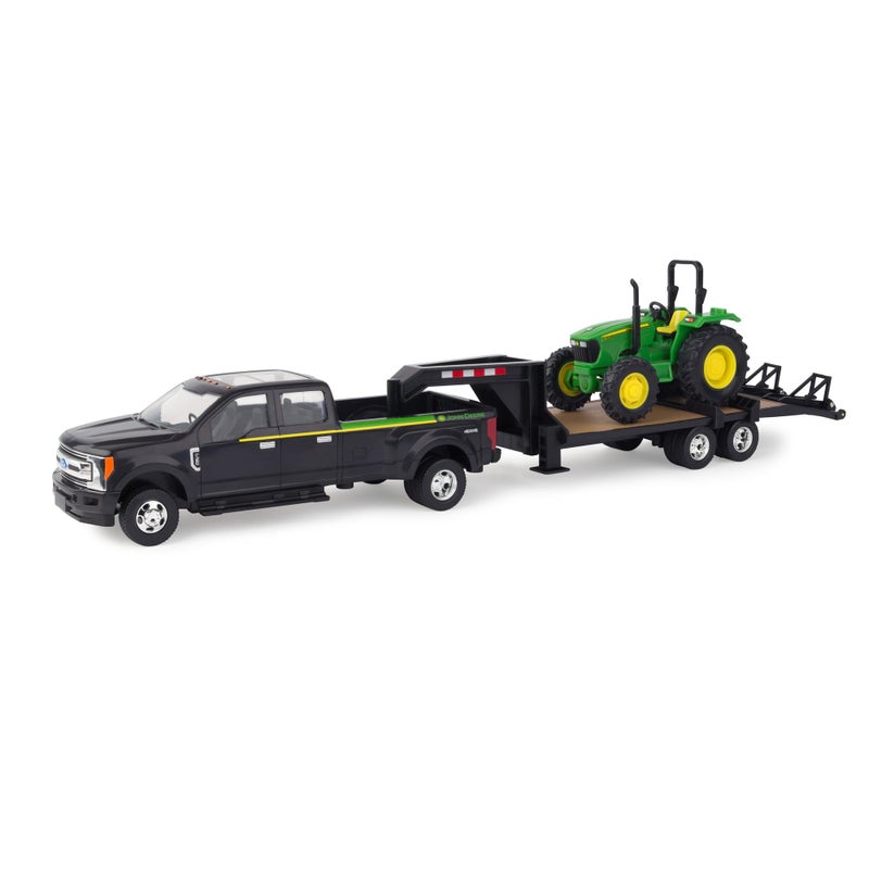 TOMY ERTL Ford F350 Pickup and Tractor Toy Set - 1:32 Scale - Includes John Deere Tractor Toy, Ford F350 Pickup Truck Toy and Gooseneck Trailer - 17.25 x 3.2 x 4.5 inches - Ages 3 Years and Up - Image 1